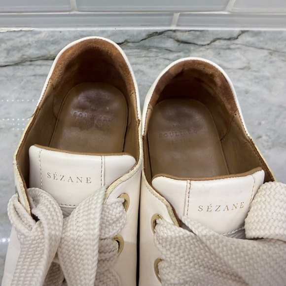 Sezane Baskets Jack Oeillets Smooth Ecru Leather Trainers Sneakers Size 7 - Picture 6 of 12